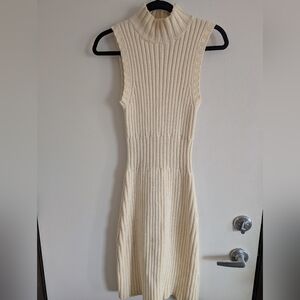 Moda Cream Ribbed Knit Midi Dress